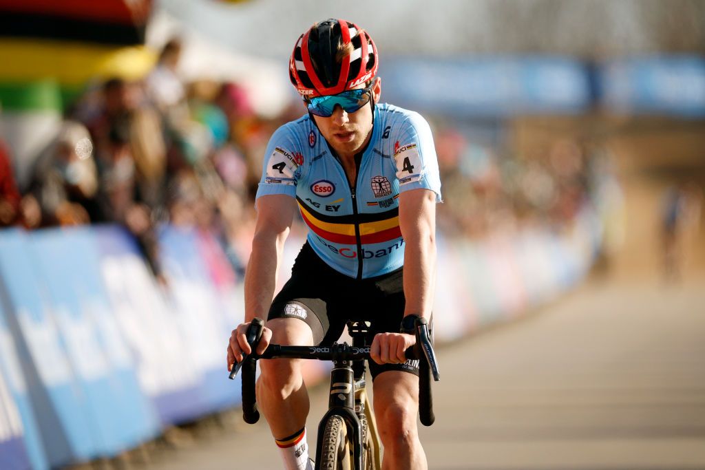 FAYETTEVILLE ARKANSAS JANUARY 30 Eli Iserbyt of Belgium reacts after cross the finishing line in third place during the 73rd UCI CycloCross World Championships Fayetteville 2022 Mens Elite Fayetteville2022 on January 30 2022 in Fayetteville Arkansas Photo by Chris GraythenGetty Images