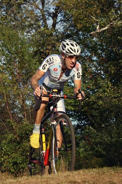Adam Myerson (Cycle-Smart) gets out of the saddle as he goes after the leaders.
