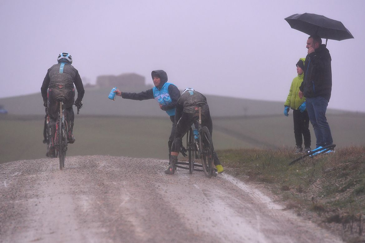 It was a muddy, wet edition of Strade Bianche