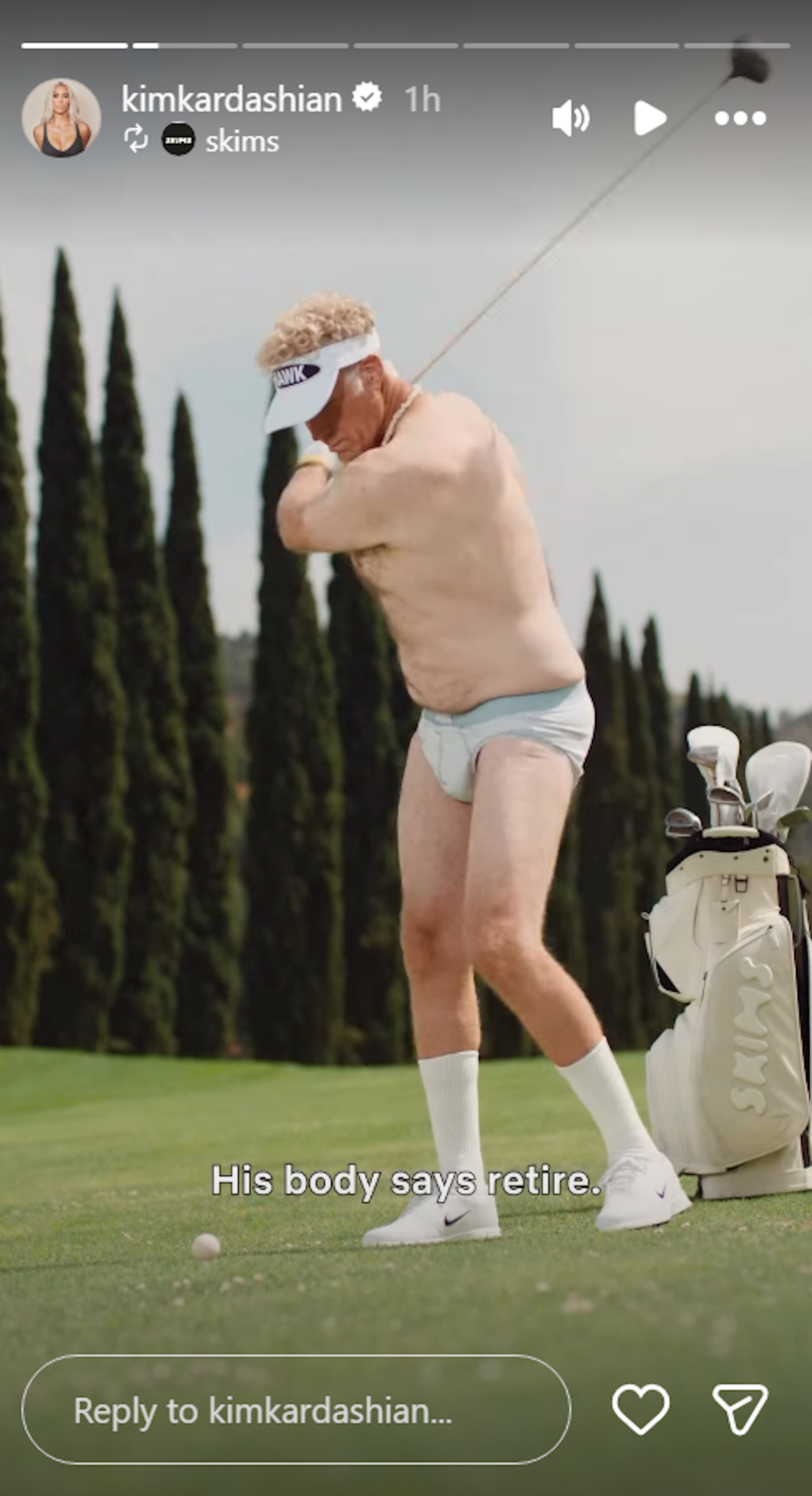 Will Ferrell models SKIMS tighty whities on Kim Kardashian's Instagram.