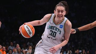 Breanna Stewart #30 of the New York Liberty plays against the Washington Mystics during Game Two of Round One of the 2023 Playoffs at the Barclays Center on September 19, 2023 