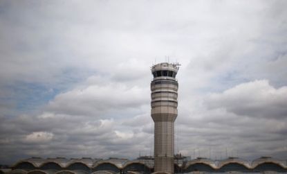The Ronald Reagan National Airport control tower in Washington, DC, where an air traffic controller fell asleep in March, one of seven similar recent episodes.