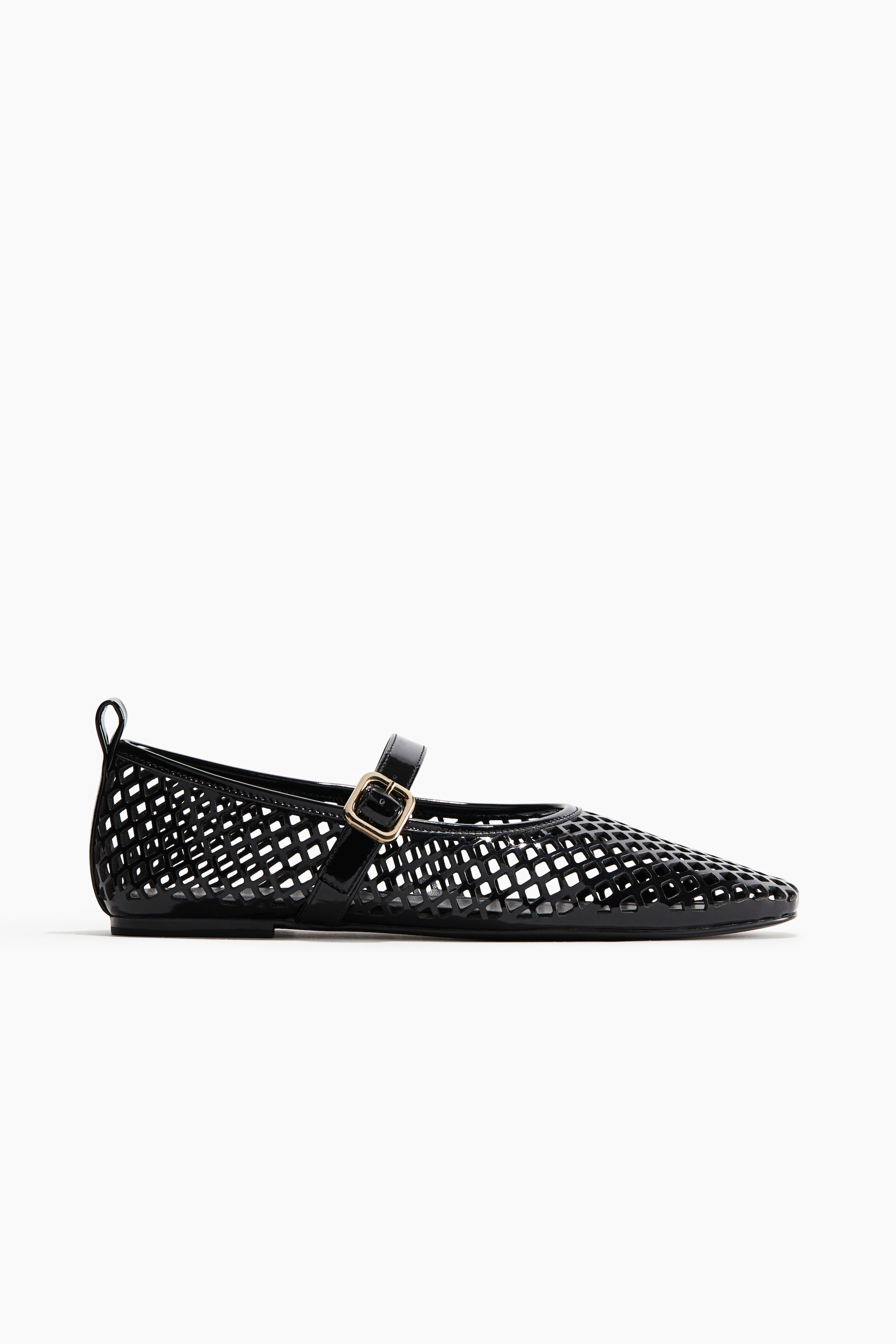 Perforated Mary Jane Ballet Pumps - Black