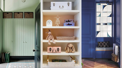 A header featuring 4 images of entryways and children's storage