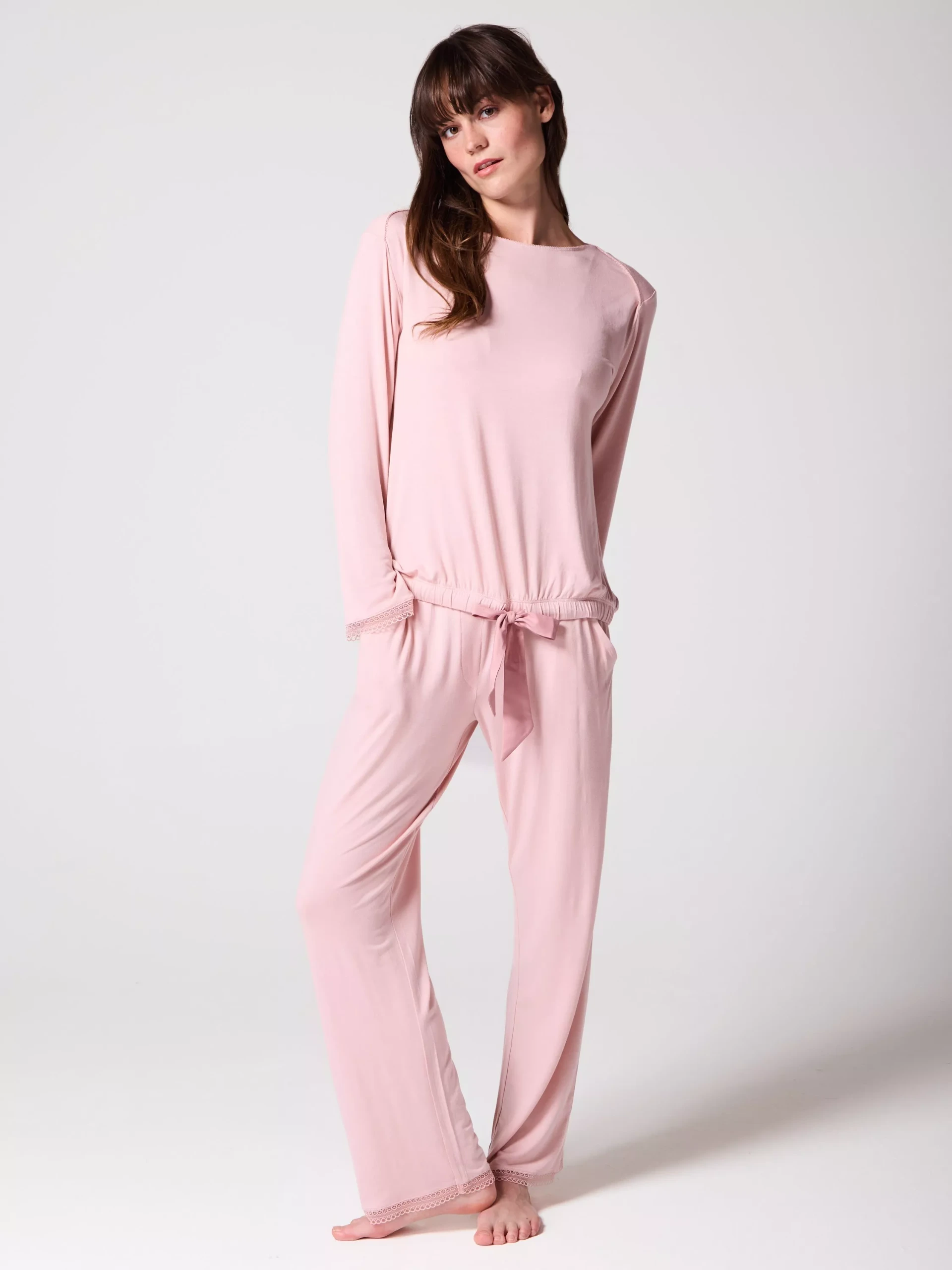 Mamu Tie Hem Long Pyjama Set, Pink