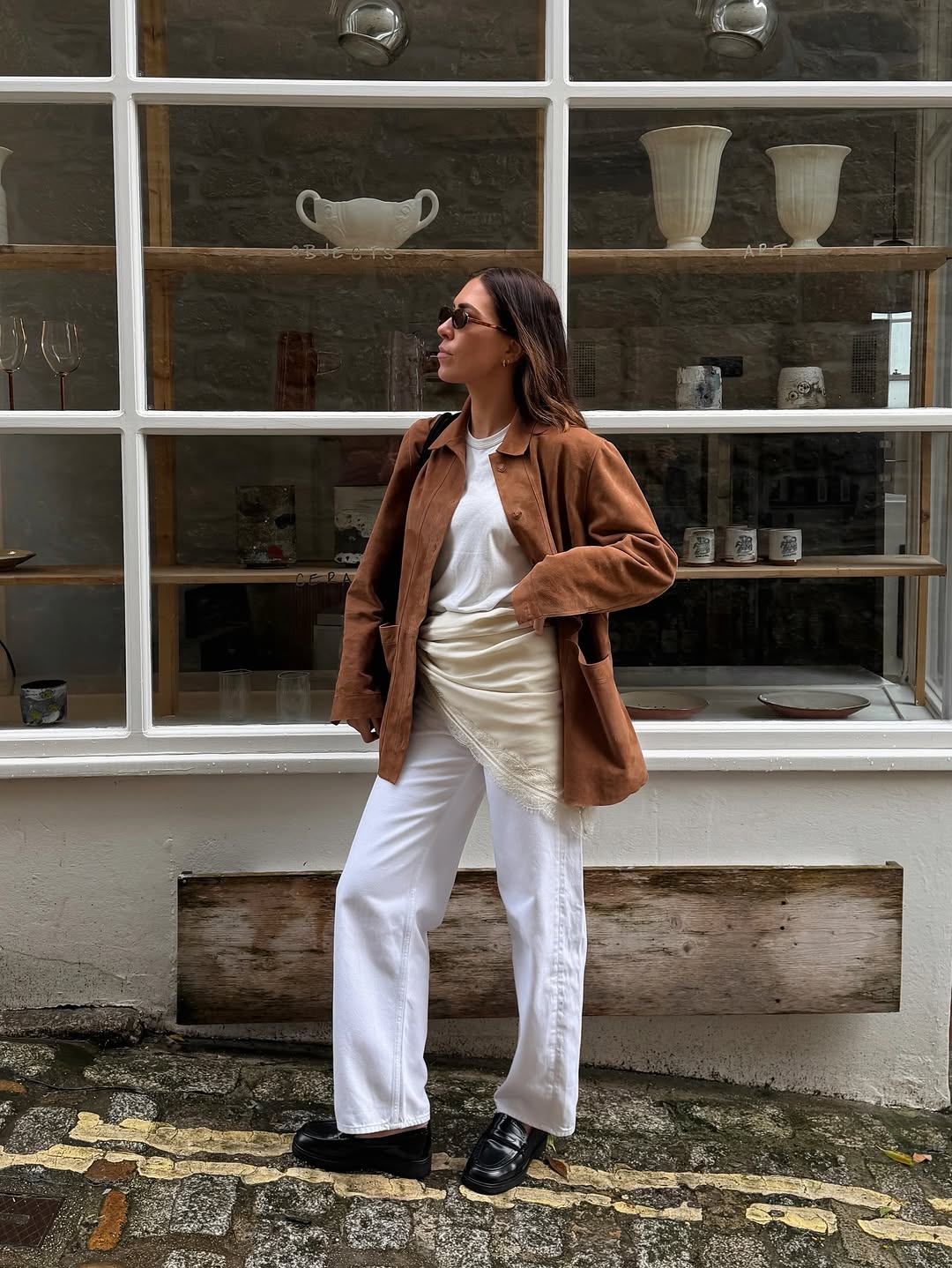 woman wearing suede button down jacket trend 2026