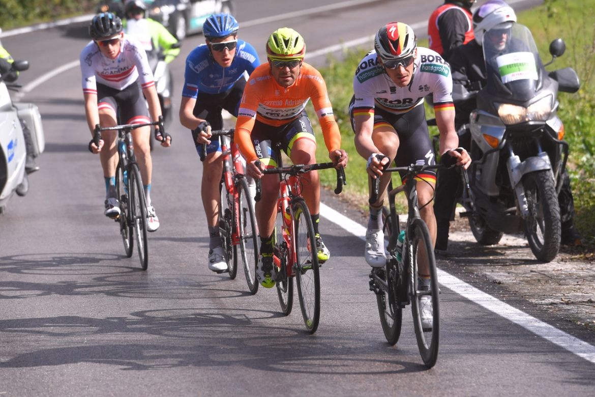 Marcus Burghardt (Bora-Hansgrohe), Krists Neilands (Israel Cycling Academy), Jacopo Mosca (Wilier-Selle Italia) and Artem Nych (Gazprom-Rusvelo)