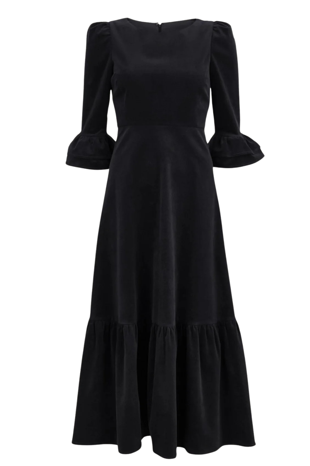 Victoria Round Neck 3/4 Sleeve Stretch Corduroy Dress | Black
