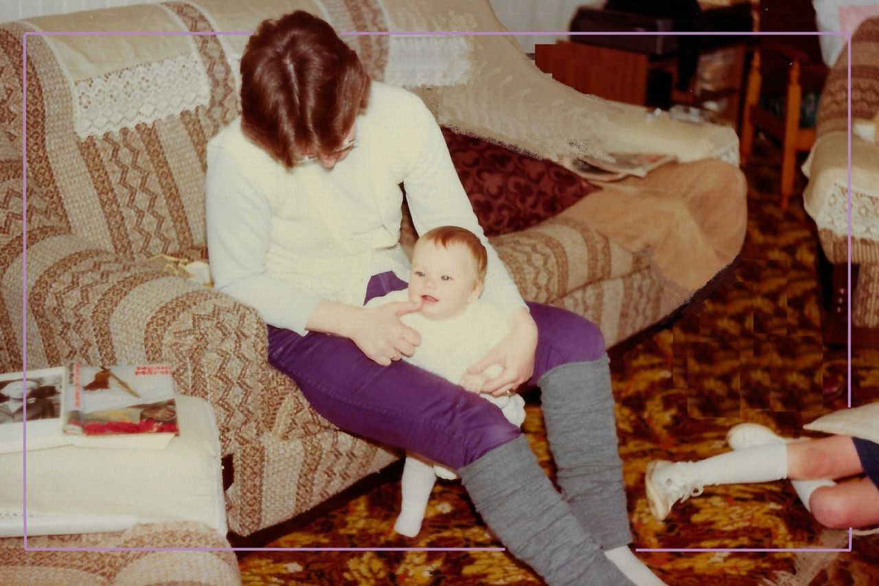 woman and baby on sofa