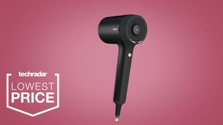 The Shark Style iQ hair dryer on a pink background 