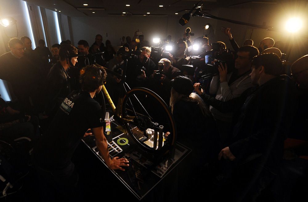 Peter Sagan shows off his new bike