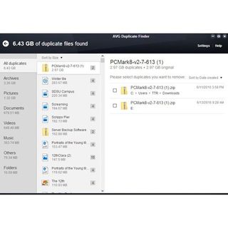 AVG PC TuneUp scans for duplicate files to free up storage space.