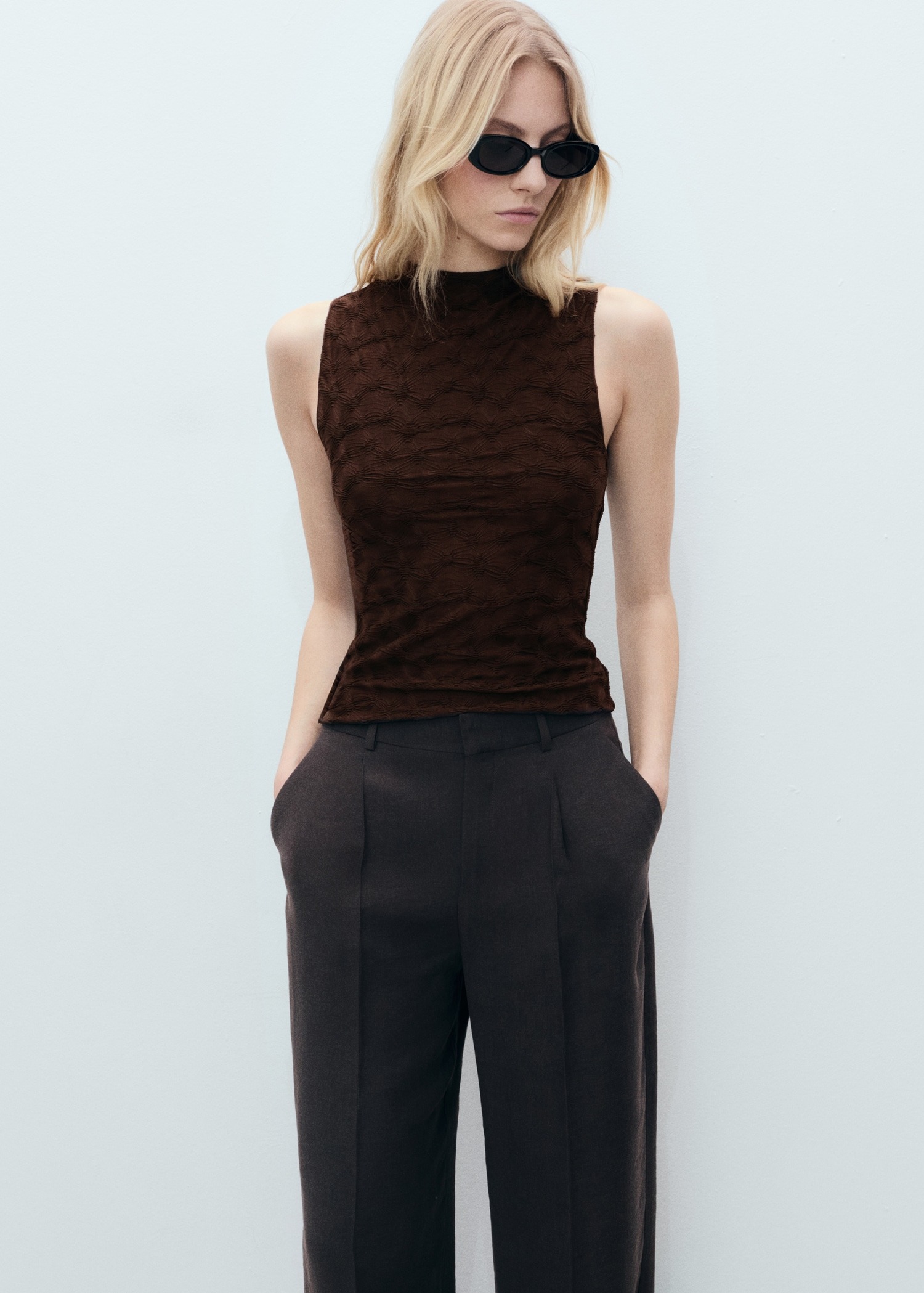 MANGO, Fitted Top With Gathered Shoulder