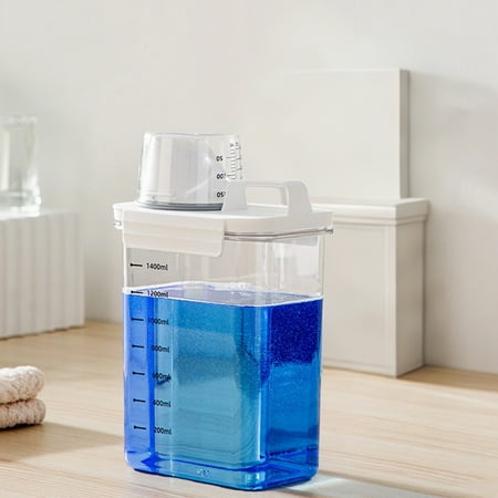 Transparent Laundry Detergent Dispenser, Sealed Storage Container, Measuring Cup, Plastic 1200ml With Dosing Guide, for Kitchen Bathroom Organization, Powder Liquid Organizer