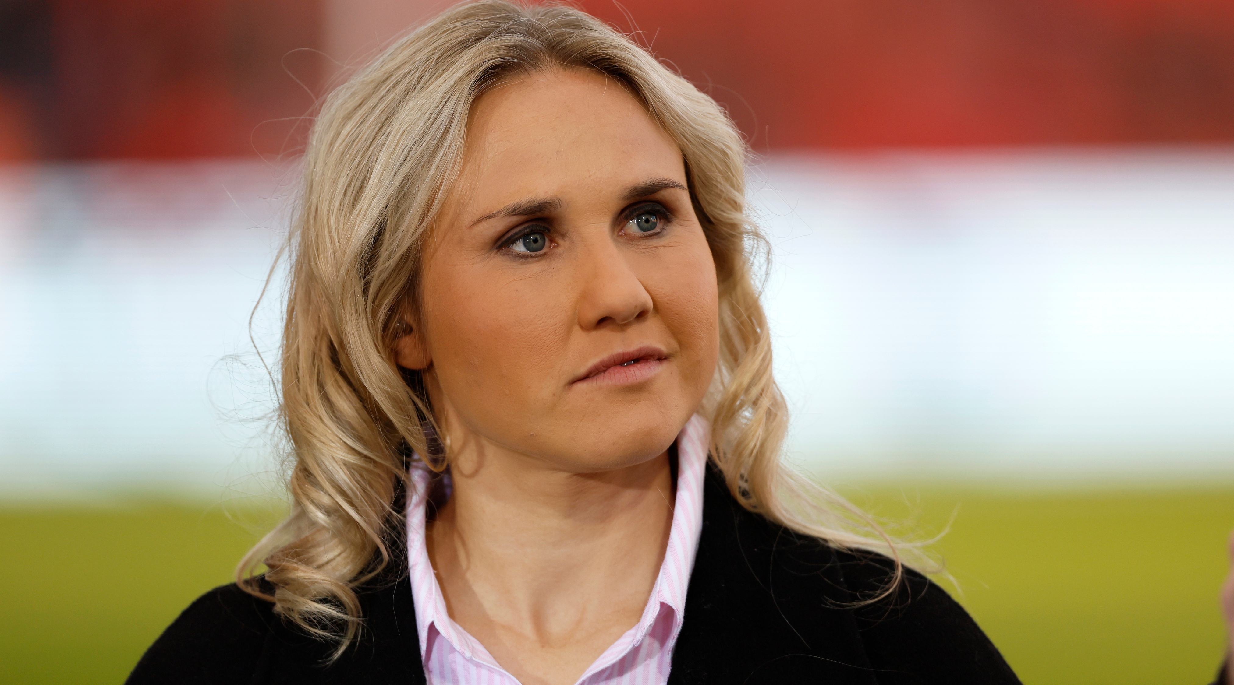 DONCASTER, ENGLAND - AUGUST 30: Izzy Christiansen, football commentator and pundit working for Sky Sports during the Carabao Cup Second Round match between Doncaster Rovers and Everton FC at The Eco-Power Stadium on August 30, 2023 in Doncaster, United Kingdom. (Photo by Richard Sellers/Sportsphoto/Allstar via Getty Images)