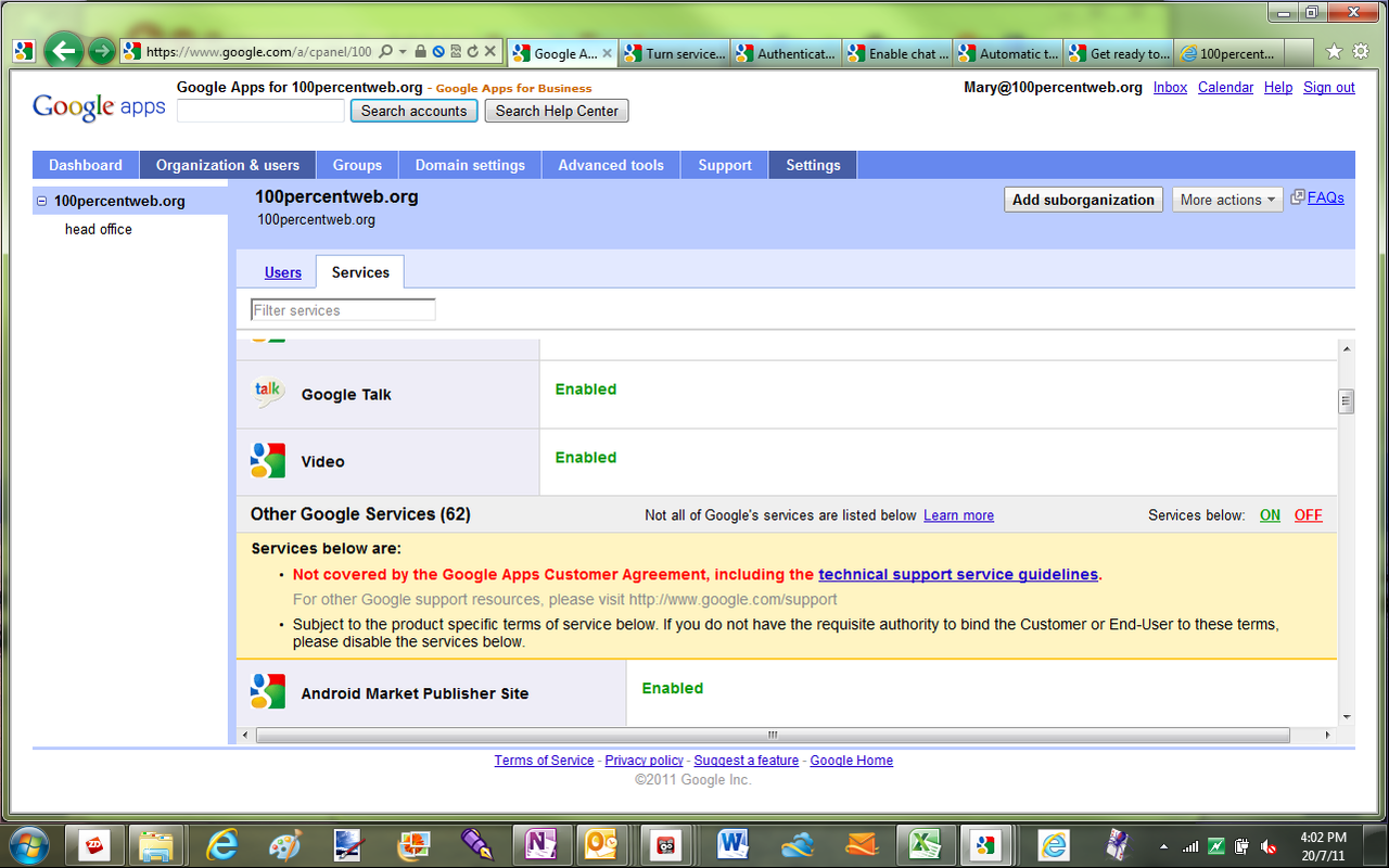 If business users sign into other Google services with their Google Apps account, the business is bound by the terms and cond