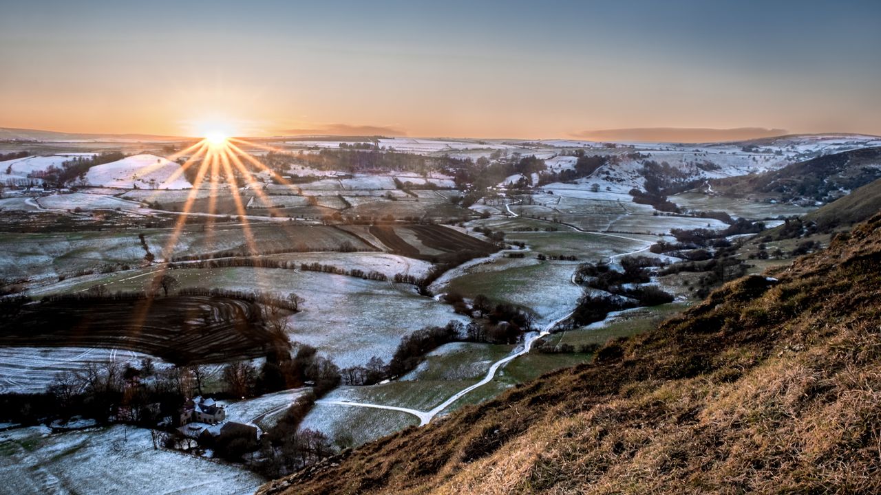 Sun setting on a winter landscape