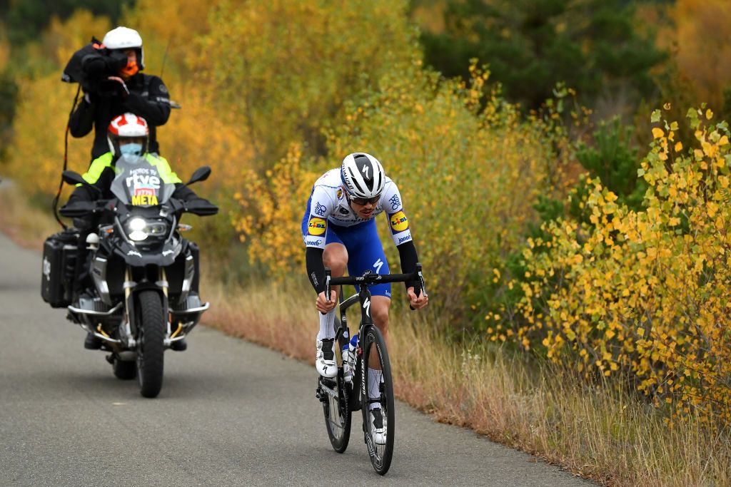 SALLENT DE GLLEGO SPAIN OCTOBER 25 Remi Cavagna of France and Team Deceuninck QuickStep Breakaway during the 75th Tour of Spain 2020 Stage 6 a 1464km stage from Biescas to Sallent de Gllego Aramn Formigal 1790m lavuelta LaVuelta20 La Vuelta on October 25 2020 in Sallent de Gllego Spain Photo by David RamosGetty Images
