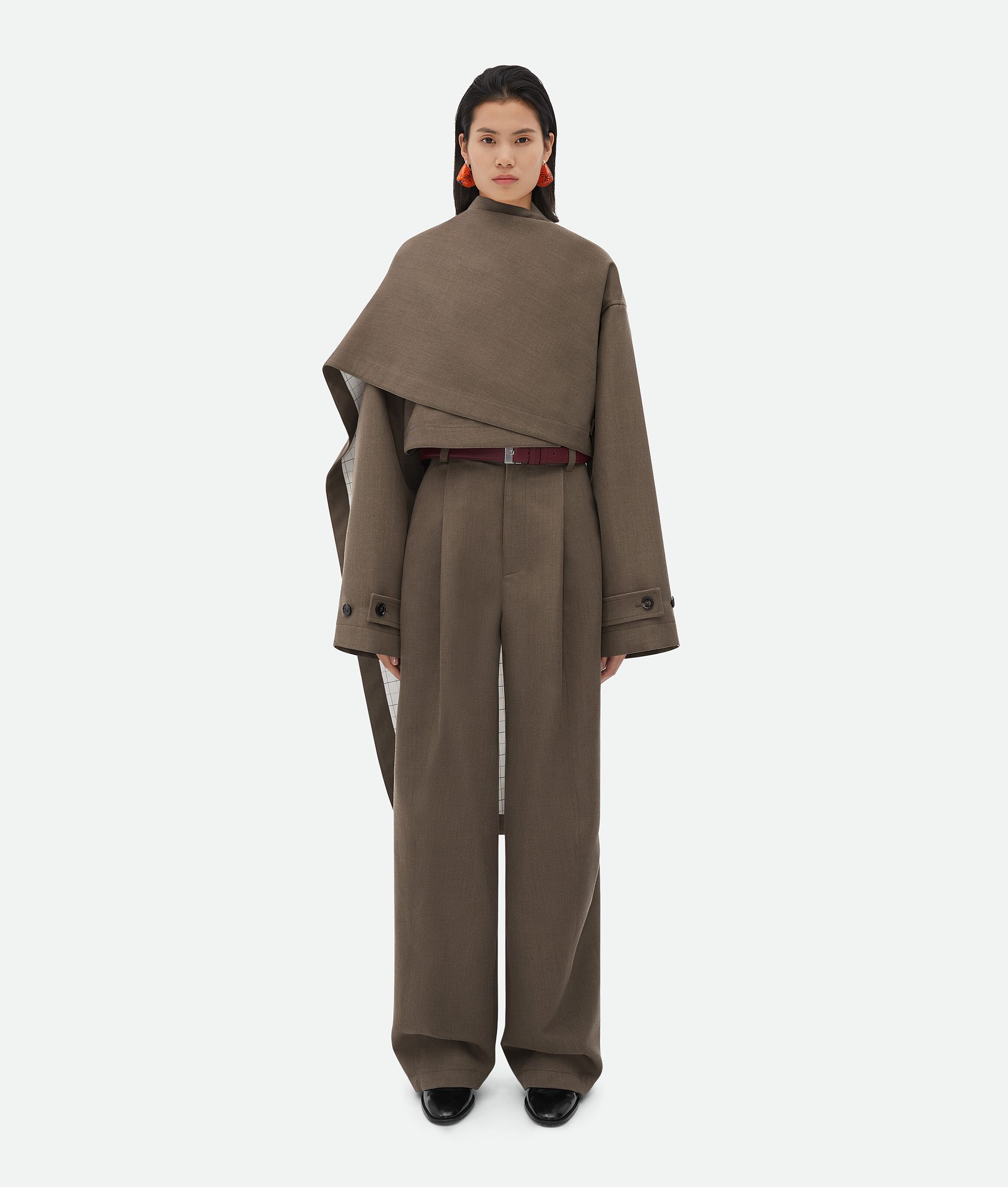 Soft Wool Twill Cape With Check Lining