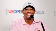 Tiger Woods speaks to media at the US Open
