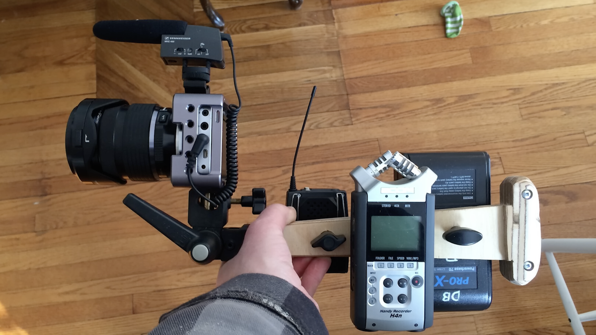 A custom camera rig used by Jesse Senko