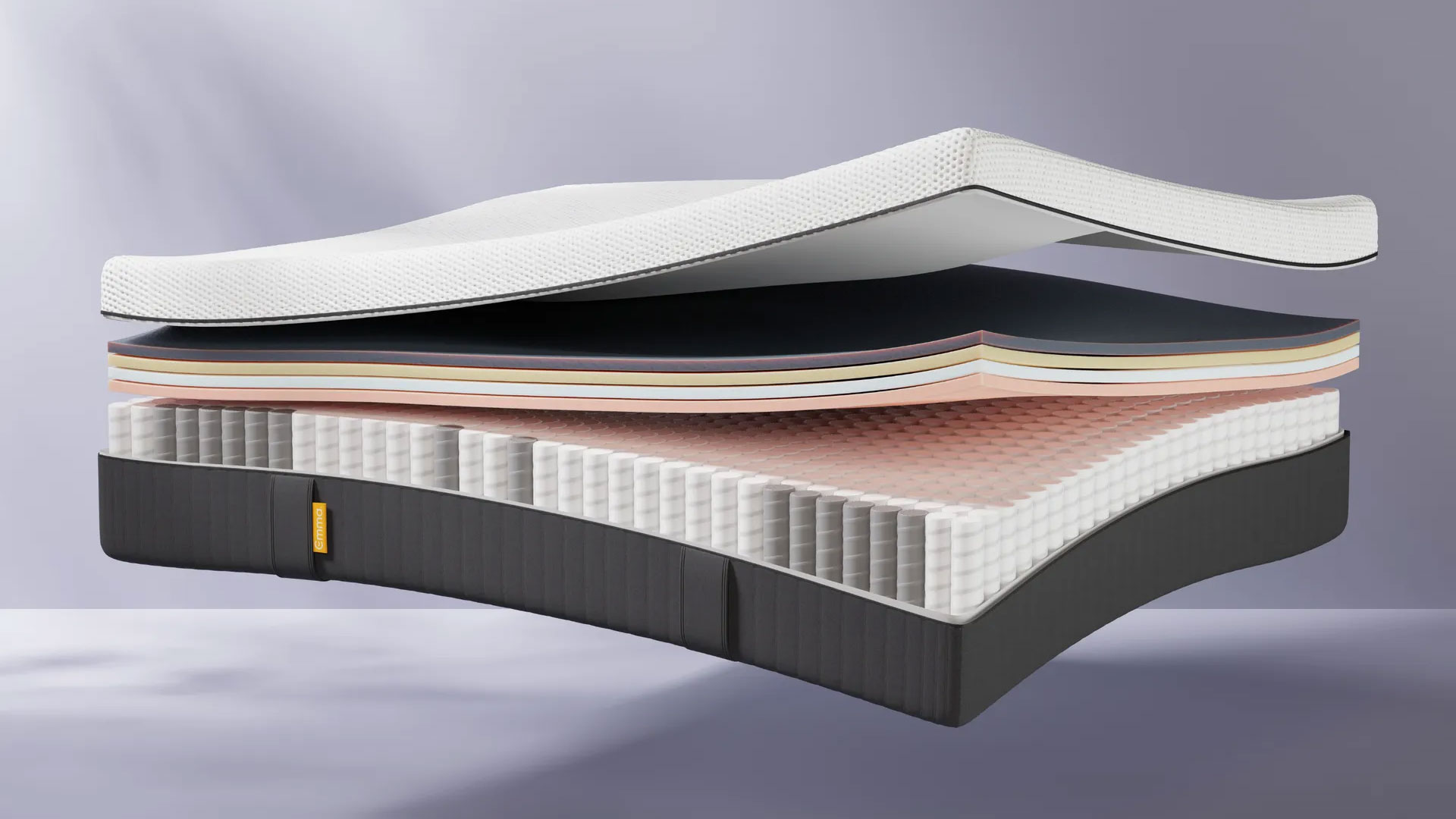 Exploded image of the Emma Hybrid Thermosync mattress showing its internal layers