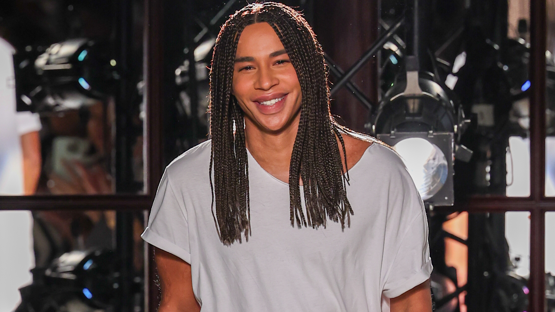 Olivier Rousteing at his final Balmain show before becoming creative director at Rabanne.