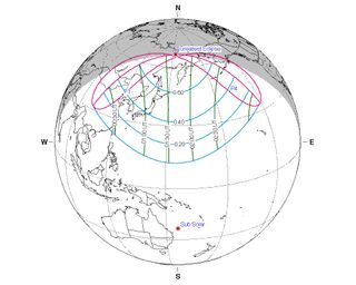 A map of the partial solar eclipse on Jan. 5-6, 2019