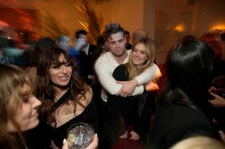 Meghann Fahy and Leo Woodall photographed at the Emmys Afterparty.