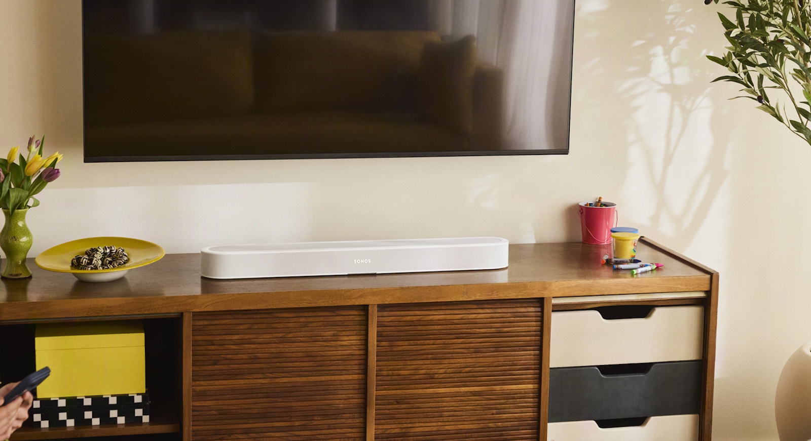 The Sonos Beam Ultra, photographed in a living room