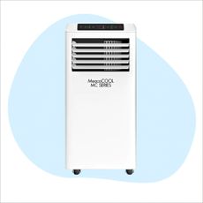The best portable air conditioners as tested by the Ideal Home team on a blue background