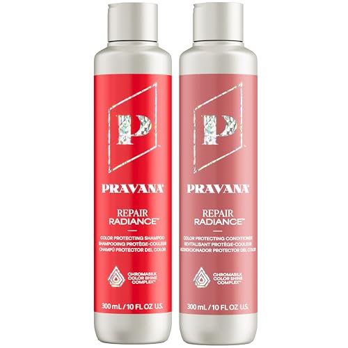 Pravana Repair Radiance Shampoo and Conditioner Set | Restores &amp;amp; Nourishes | for Damaged, Color-Treated Hair | Reduces Breakage &amp;amp; Split Ends | Chromasilk Enhances Shine &amp;amp; Protection | Vegan | 10 Fl Oz