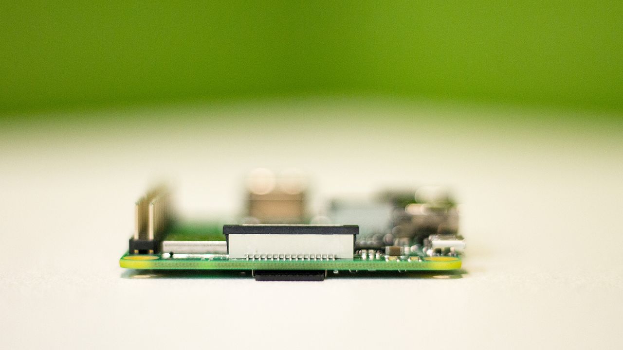 Side view of the Raspberry Pi 3 Model A+ showing DSI display connector