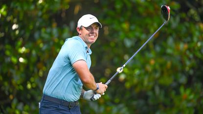 Rory McIlroy reacts to a drive during round two of the 2023 PGA Tour Championship