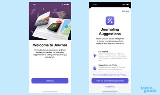 iOS 17 journal app start screen