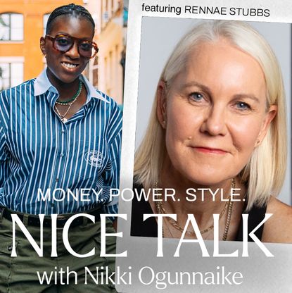 A photo of Nikki Ogunnaike with an inset photo of Rennae Stubbs and text reading Money. Power. Style. Nice Talk with Nikki Ogunnaike