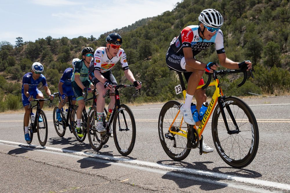 Chris Blevins at the front of the breakaway during stage 2 at Tour of the Gila.