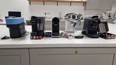 A selection of five coffee makers in Future Plc test kitchen