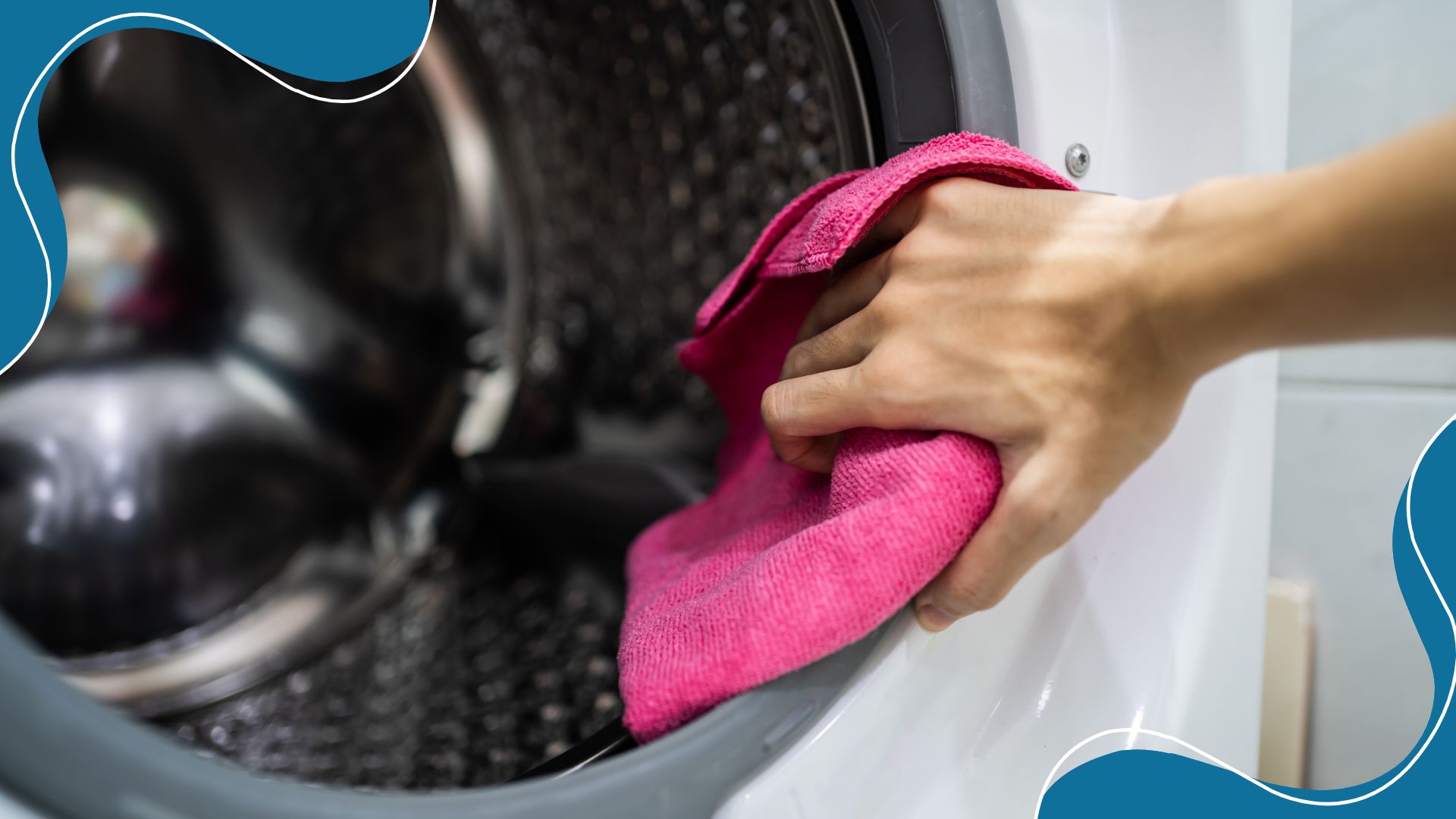 picture of woman cleaning rubber seal of washing machine