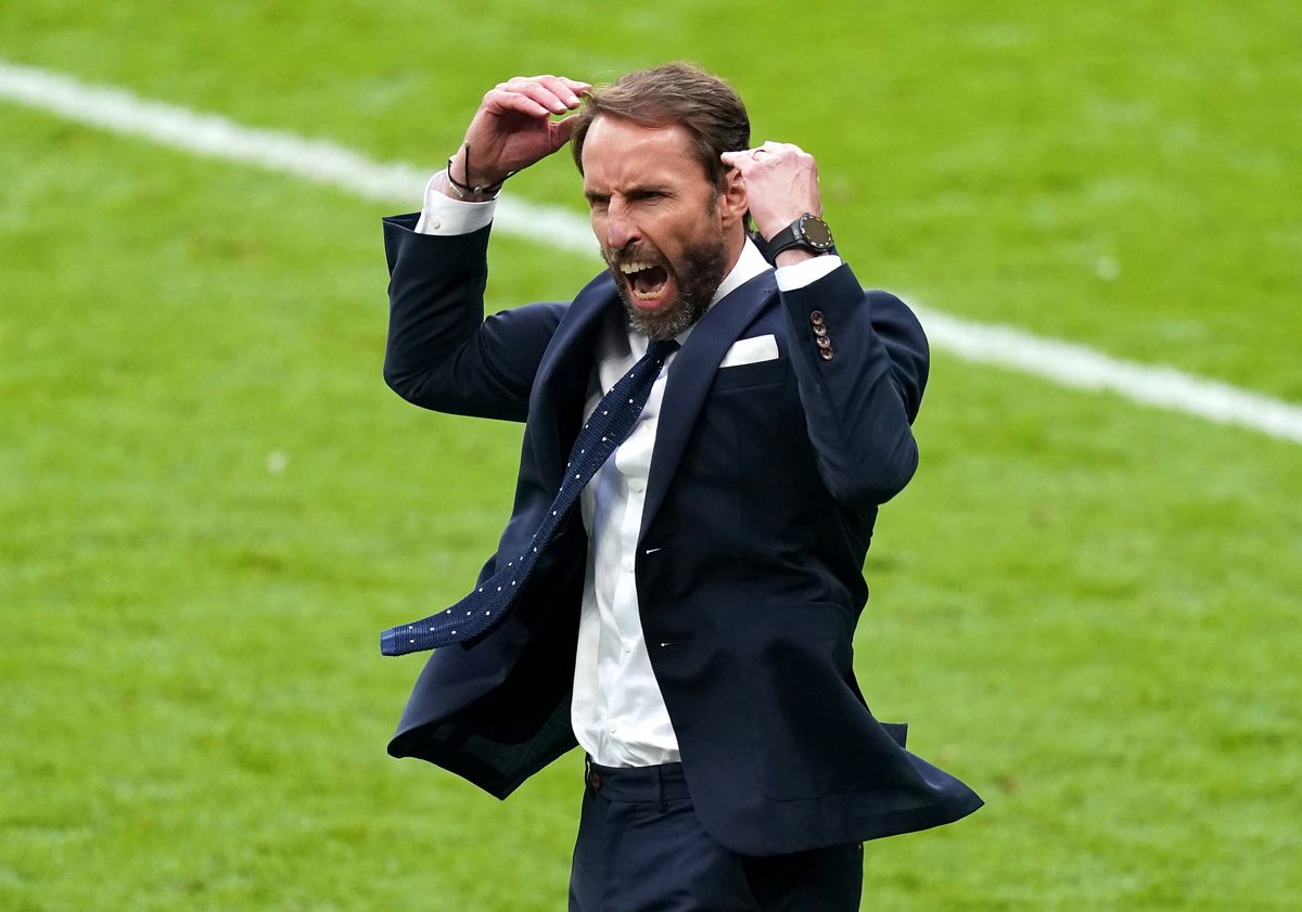 England manager Gareth Southgate celebrates victory after the final whistle