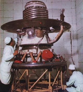 The descent stage of the Soviet Union's Venera 11 spacecraft, which landed on Venus in 1978.