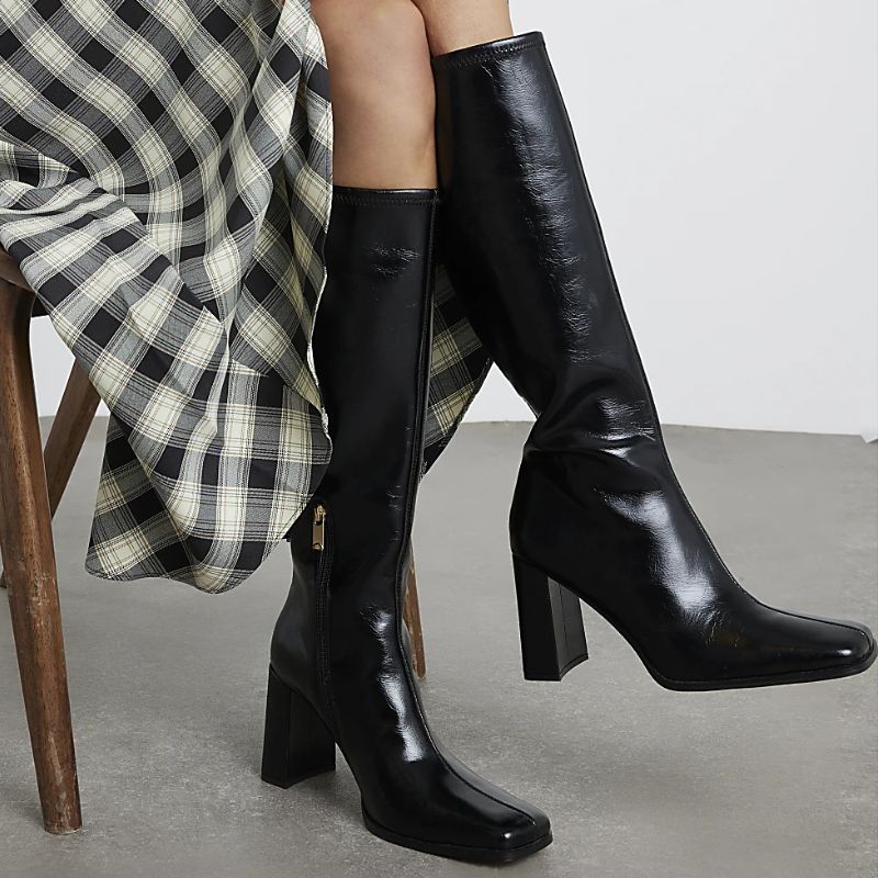 black knee high boots with square toe from River Island