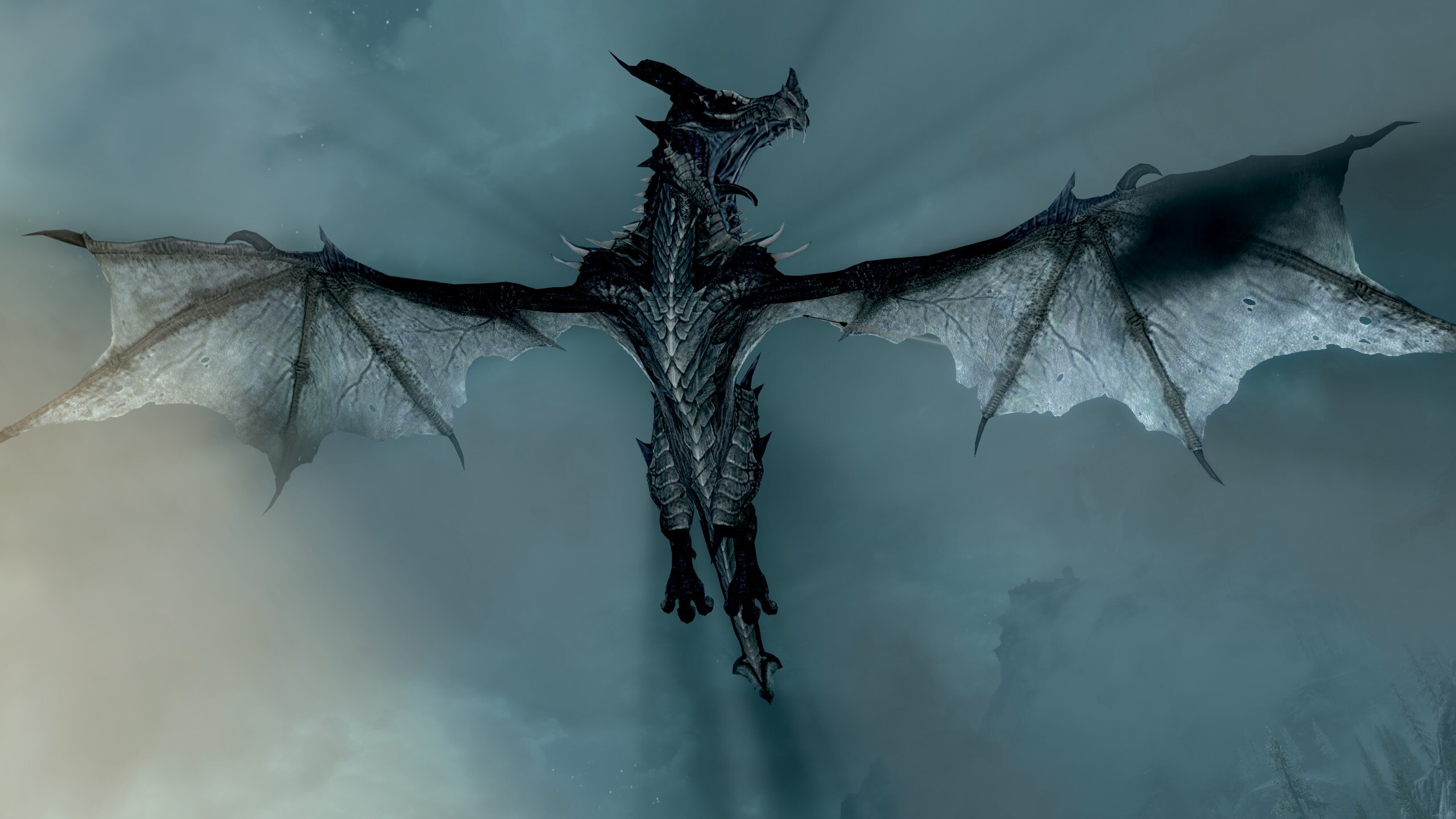 A dragon flies directly overhead