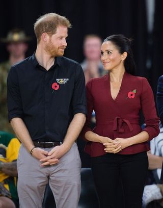 sydney, australia october 27 prince harry, duke of sussex and meghan, duchess of sussex attend the wheelchair basketball final at the invictus games on october 27, 2018 in sydney, australia the duke and duchess of sussex are on their official 16 day autumn tour visiting cities in australia, fiji, tonga and new zealand photo by samir husseinsamir husseinwireimage