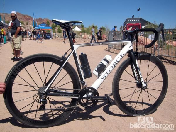 Markus Storck was riding around the Interbike OutDoor Demo area on his sleek new Aernario aero road bike.