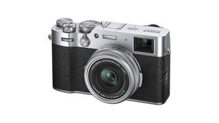 Fujifilm X100V product shot angled front view on white background