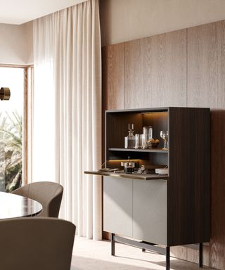 modernist drinks cabinet in small dining room