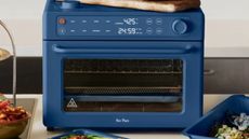 A dark blue countertop air fryer oven 