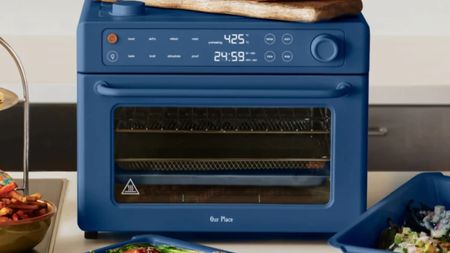 A dark blue countertop air fryer oven 