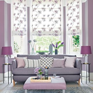 living room blinds in lilac floral print